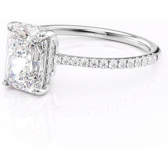 Inel de logodnă Marigold din aur Alb 14kt cu moissanite tăietură radiantă – Montură pavé rafinată pentru profil jos | Personalizează și configurează gratuit online [7]