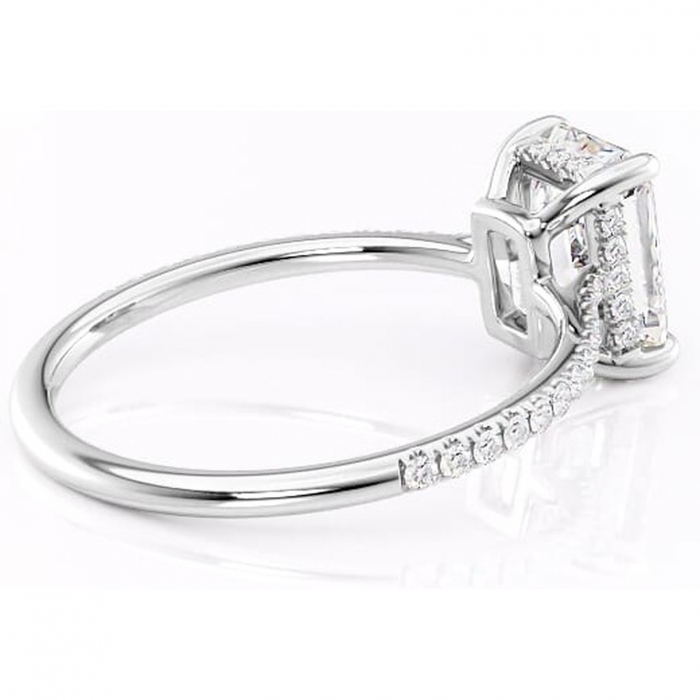 Inel de logodnă Marigold din aur Alb 14kt cu moissanite tăietură radiantă – Montură pavé rafinată pentru profil jos | Personalizează și configurează gratuit online [3]