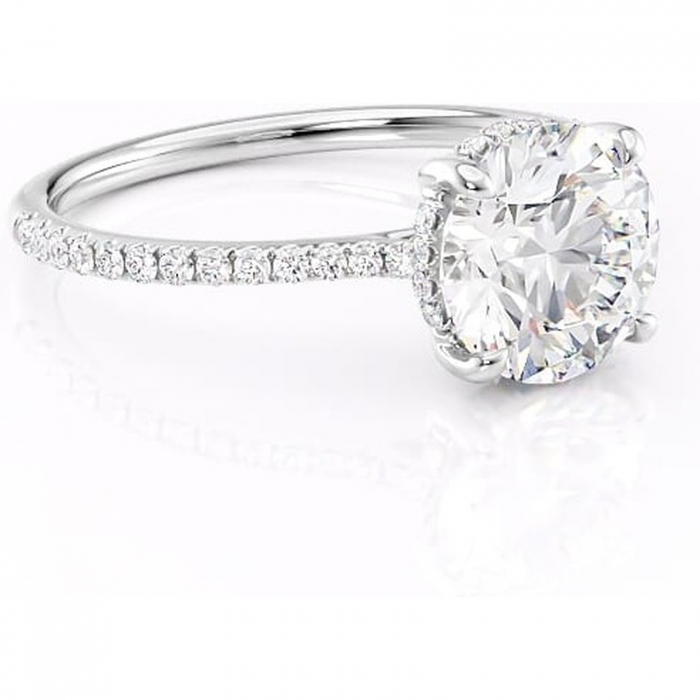 Inel de logodnă Marigold din aur Alb 14kt cu moissanite tăietură rotundă – Montură pavé rafinată pentru profil jos | Personalizează și configurează gratuit online [1]