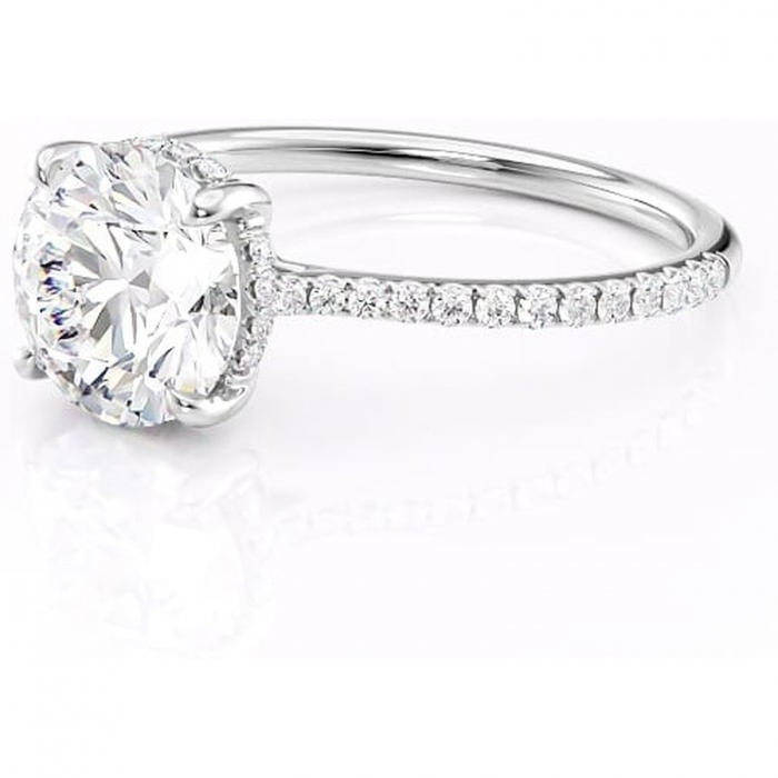 Inel de logodnă Marigold din aur Alb 14kt cu moissanite tăietură rotundă – Montură pavé rafinată pentru profil jos | Personalizează și configurează gratuit online [7]