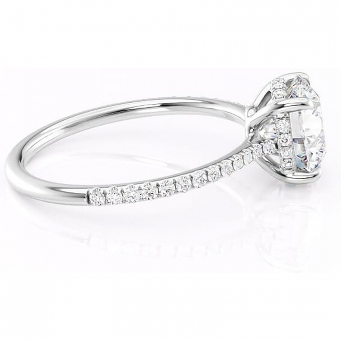 Inel de logodnă Marigold din aur Alb 14kt cu moissanite tăietură rotundă – Montură pavé rafinată pentru profil jos | Personalizează și configurează gratuit online [2]