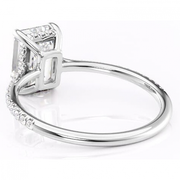 Inel de logodnă Marigold din aur Alb 14kt cu moissanite tăietură smarald – Montură pavé rafinată pentru profil jos | Personalizează și configurează gratuit online [4]