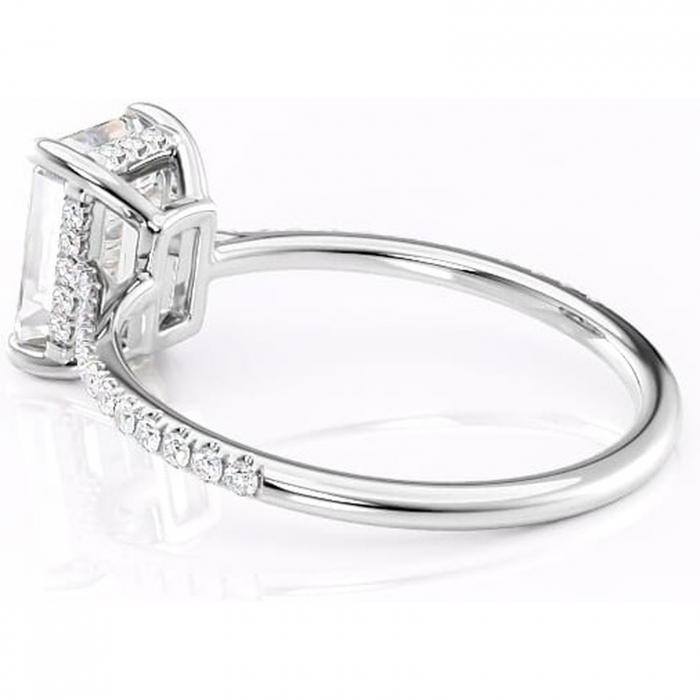 Inel de logodnă Marigold din aur Alb 14kt cu moissanite tăietură smarald – Montură pavé rafinată pentru profil jos | Personalizează și configurează gratuit online [5]