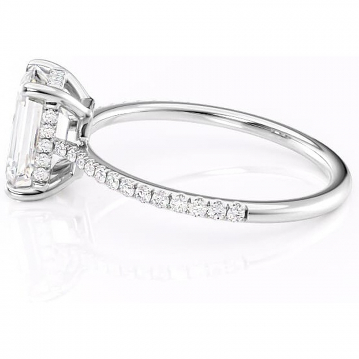 Inel de logodnă Marigold din aur Alb 14kt cu moissanite tăietură smarald – Montură pavé rafinată pentru profil jos | Personalizează și configurează gratuit online [6]