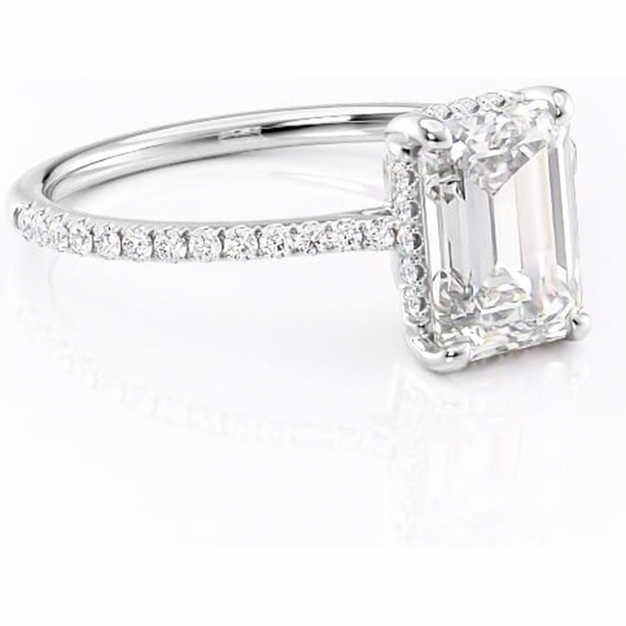 Inel de logodnă Marigold din aur Alb 14kt cu moissanite tăietură smarald – Montură pavé rafinată pentru profil jos | Personalizează și configurează gratuit online [1]