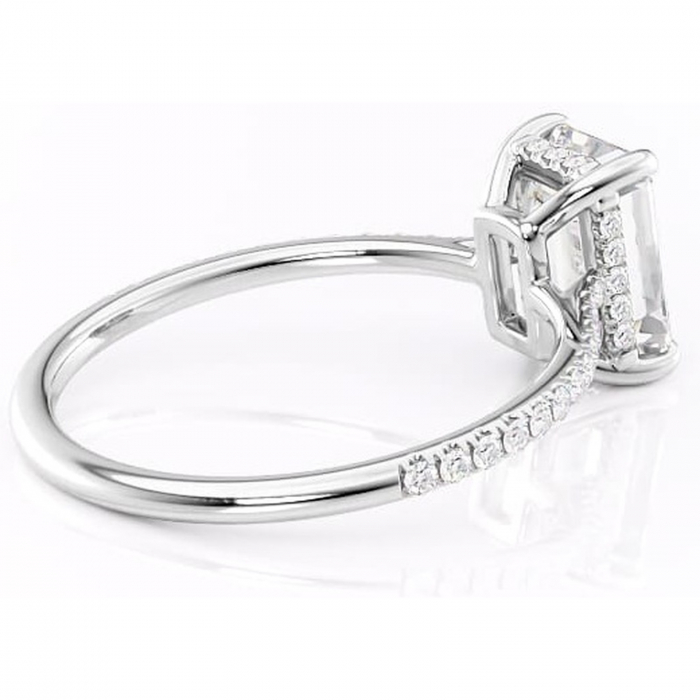 Inel de logodnă Marigold din aur Alb 14kt cu moissanite tăietură smarald – Montură pavé rafinată pentru profil jos | Personalizează și configurează gratuit online [3]