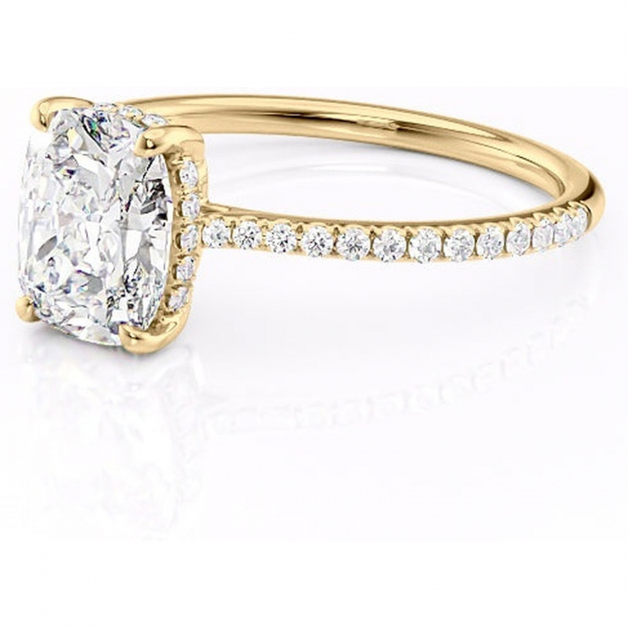 Inel de logodnă Marigold din aur Galben 14kt cu moissanite tăietură pernă – Montură pavé rafinată pentru profil jos | Personalizează și configurează gratuit online [7]