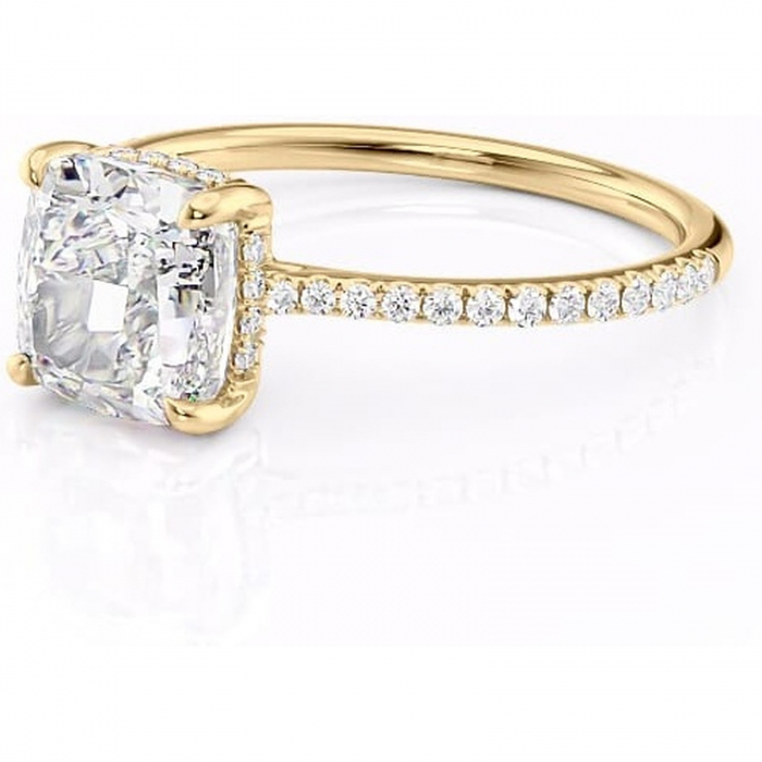 Inel de logodnă Marigold din aur Galben 14kt cu moissanite tăietură pernă – Montură pavé rafinată pentru profil jos | Personalizează și configurează gratuit online [7]