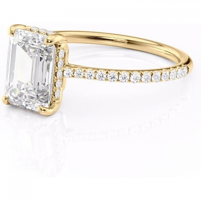 Inel de logodnă Marigold din aur Galben 14kt cu moissanite tăietură smarald – Montură pavé rafinată pentru profil jos | Personalizează și configurează gratuit online [7]