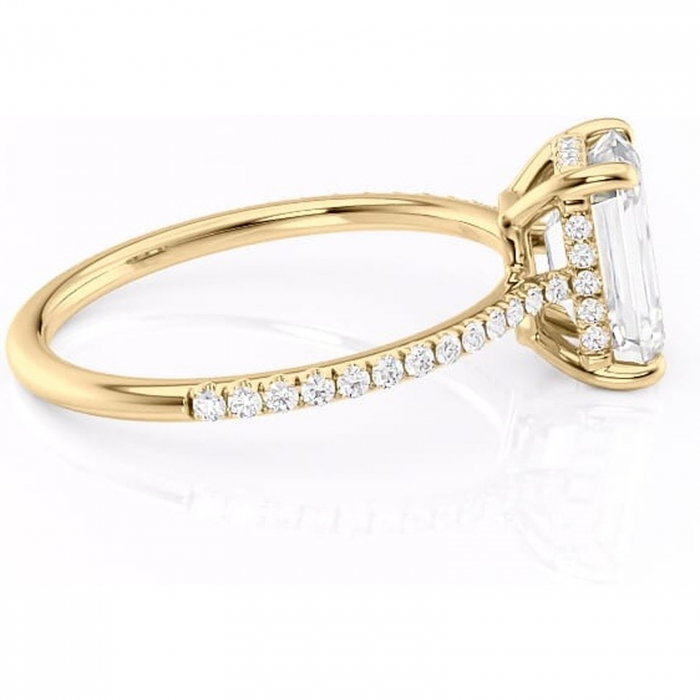 Inel de logodnă Marigold din aur Galben 14kt cu moissanite tăietură smarald – Montură pavé rafinată pentru profil jos | Personalizează și configurează gratuit online [2]