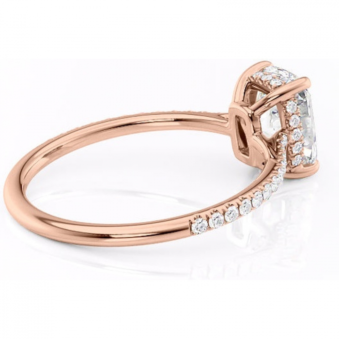 Inel de logodnă Marigold din aur Rose 14kt cu moissanite tăietură pernă – Montură pavé rafinată pentru profil jos | Personalizează și configurează gratuit online [3]
