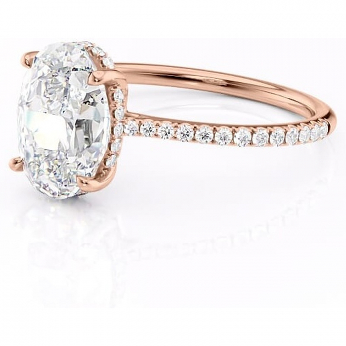 Inel de logodnă Marigold din aur Rose 18kt cu moissanite tăietură ovală – Montură pavé rafinată pentru profil jos | Personalizează și configurează gratuit online [7]