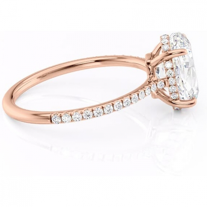 Inel de logodnă Marigold din aur Rose 18kt cu moissanite tăietură ovală – Montură pavé rafinată pentru profil jos | Personalizează și configurează gratuit online [2]