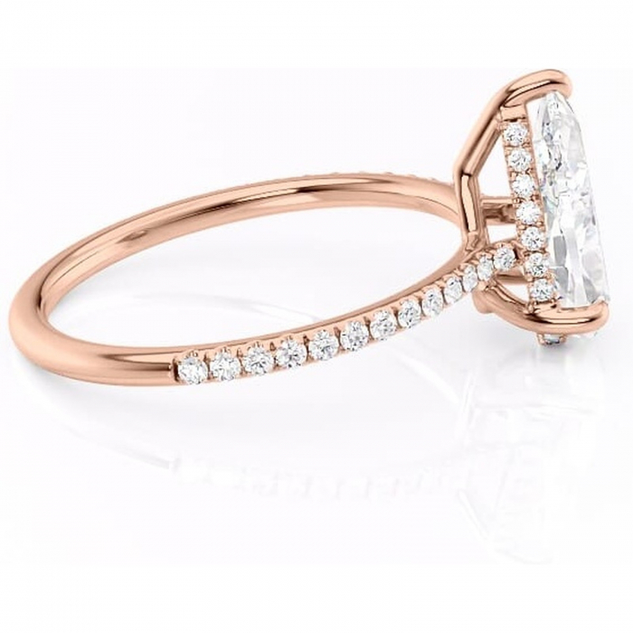Inel de logodnă Marigold din aur Rose 18kt cu moissanite tăietură pară – Montură pavé rafinată pentru profil jos | Personalizează și configurează gratuit online [2]