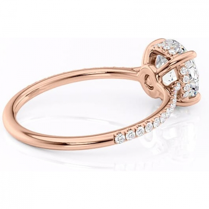 Inel de logodnă Marigold din aur Rose 14kt cu moissanite tăietură rotundă – Montură pavé rafinată pentru profil jos | Personalizează și configurează gratuit online [3]