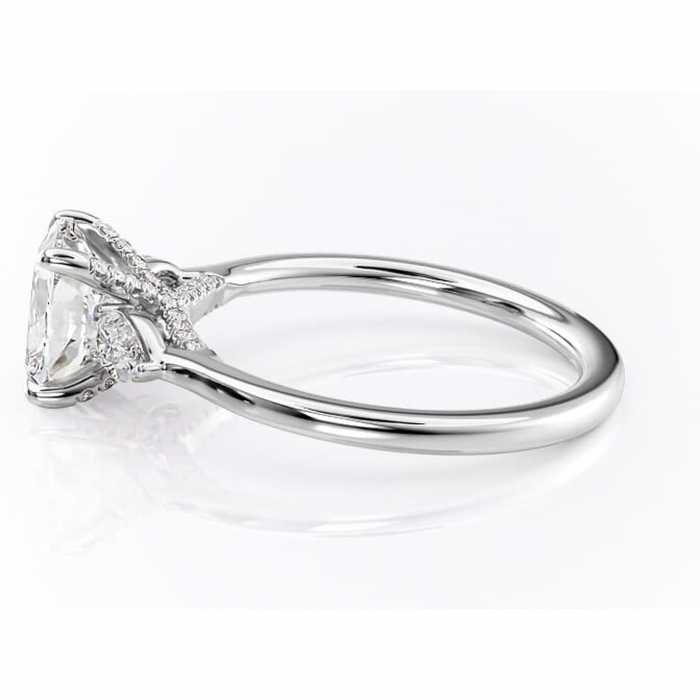 Inel de logodnă Matilda din aur Alb 14kt cu moissanite tăietură asscher – Montură cu trei pietre rafinată pentru profil înalt | Personalizează și configurează gratuit online [6]