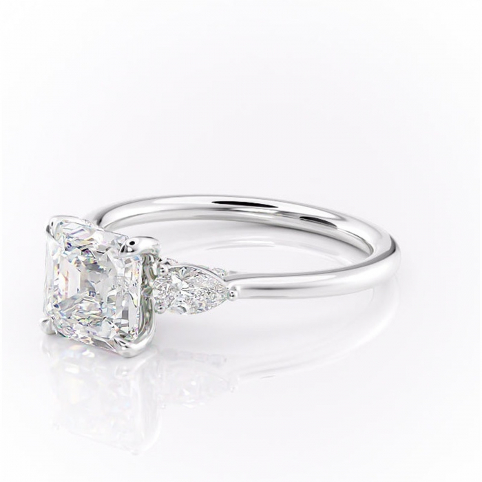 Inel de logodnă Matilda din aur Alb 14kt cu moissanite tăietură asscher – Montură cu trei pietre rafinată pentru profil înalt | Personalizează și configurează gratuit online [7]