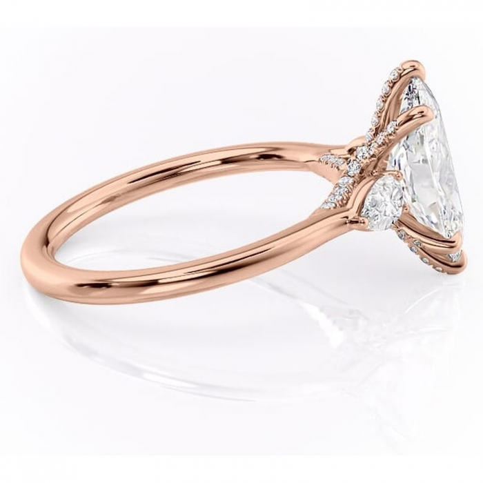 Inel de logodnă Matilda din aur Rose 14kt cu moissanite tăietură marquise – Montură cu trei pietre rafinată pentru profil înalt | Personalizează și configurează gratuit online [2]