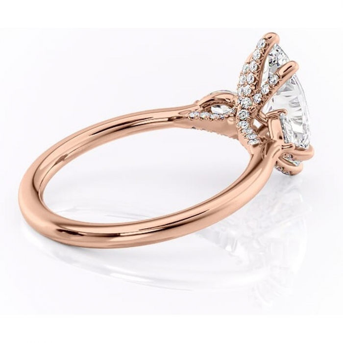 Inel de logodnă Matilda din aur Rose 14kt cu moissanite tăietură marquise – Montură cu trei pietre rafinată pentru profil înalt | Personalizează și configurează gratuit online [3]
