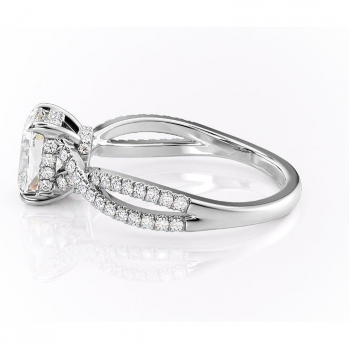 Inel de logodnă Meadow din aur Alb 14kt cu moissanite tăietură asscher – Montură pavé rafinată pentru profil mediu | Personalizează și configurează gratuit online [6]