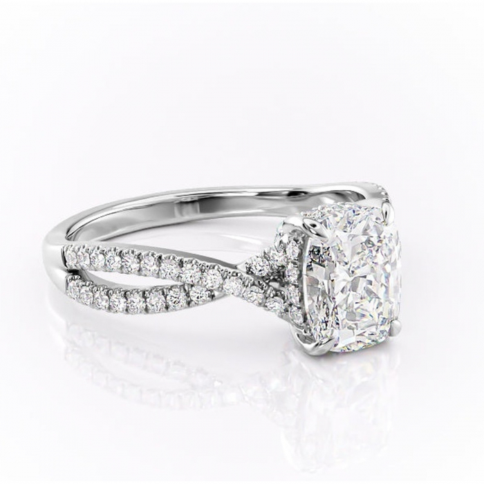 Inel de logodnă Meadow din aur Alb 14kt cu moissanite tăietură asscher – Montură pavé rafinată pentru profil mediu | Personalizează și configurează gratuit online [1]