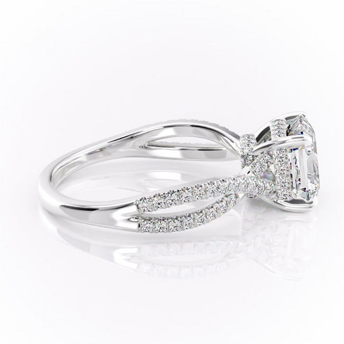Inel de logodnă Meadow din aur Alb 14kt cu moissanite tăietură asscher – Montură pavé rafinată pentru profil mediu | Personalizează și configurează gratuit online [2]