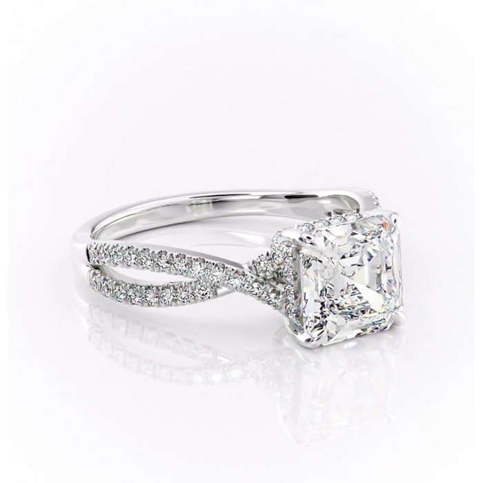 Inel de logodnă Meadow din aur Alb 14kt cu moissanite tăietură asscher – Montură pavé rafinată pentru profil mediu | Personalizează și configurează gratuit online [1]