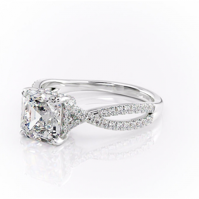 Inel de logodnă Meadow din aur Alb 14kt cu moissanite tăietură asscher – Montură pavé rafinată pentru profil mediu | Personalizează și configurează gratuit online [7]