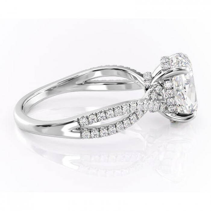 Inel de logodnă Meadow din aur Alb 14kt cu moissanite tăietură ovală – Montură pavé rafinată pentru profil mediu | Personalizează și configurează gratuit online [2]