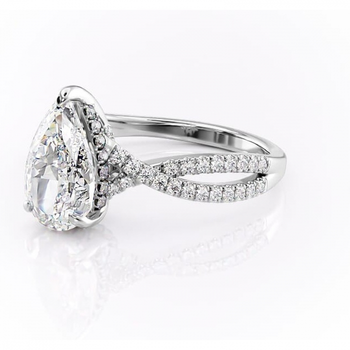 Inel de logodnă Meadow din aur Alb 14kt cu moissanite tăietură pară – Montură pavé rafinată pentru profil mediu | Personalizează și configurează gratuit online [7]