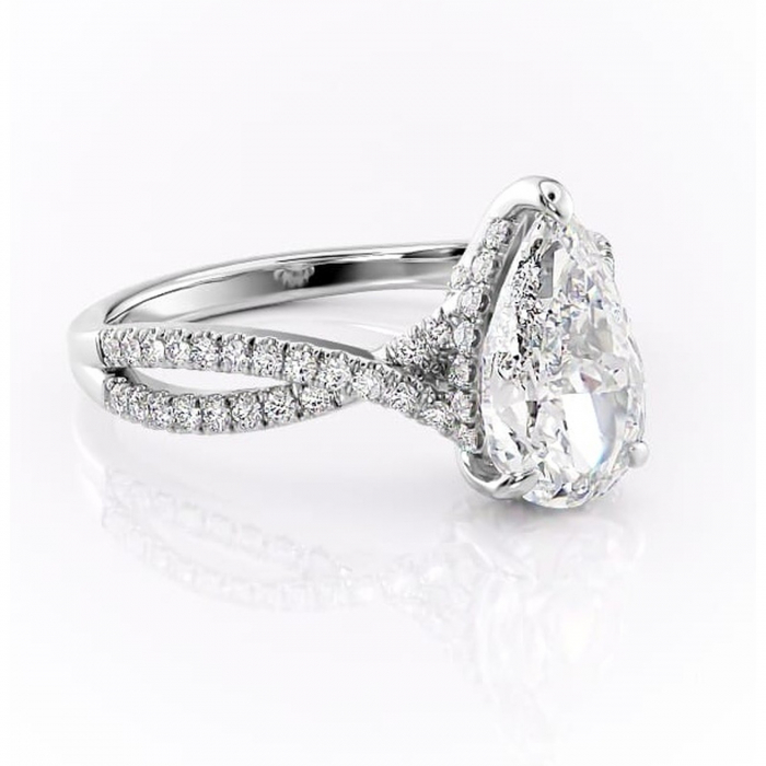 Inel de logodnă Meadow din aur Alb 14kt cu moissanite tăietură pară – Montură pavé rafinată pentru profil mediu | Personalizează și configurează gratuit online [1]