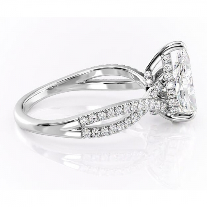 Inel de logodnă Meadow din aur Alb 14kt cu moissanite tăietură pară – Montură pavé rafinată pentru profil mediu | Personalizează și configurează gratuit online [2]