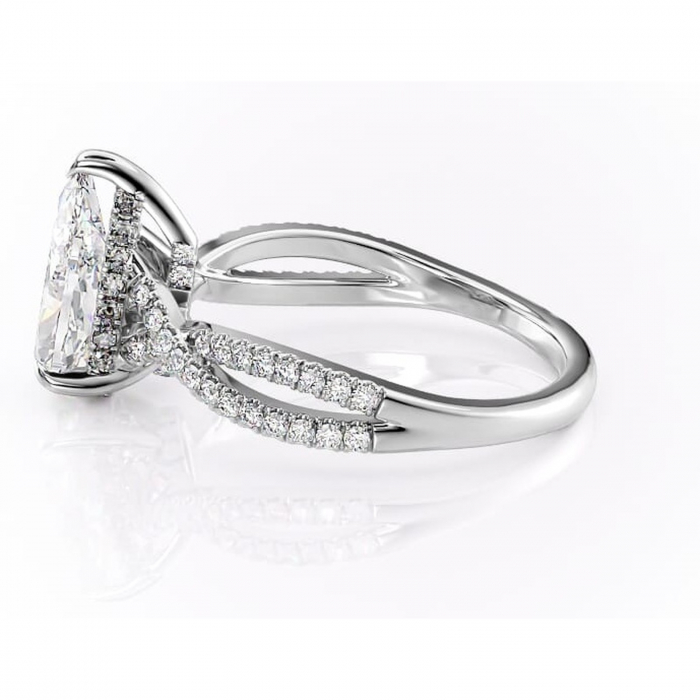 Inel de logodnă Meadow din aur Alb 14kt cu moissanite tăietură pară – Montură pavé rafinată pentru profil mediu | Personalizează și configurează gratuit online [6]