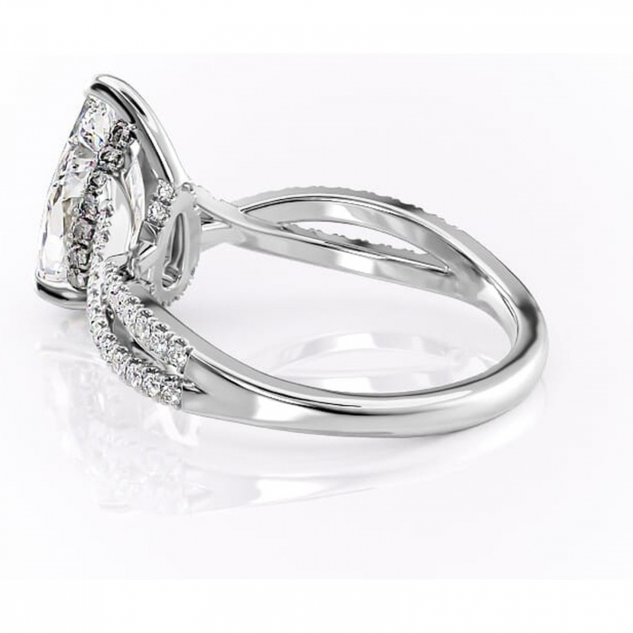 Inel de logodnă Meadow din aur Alb 14kt cu moissanite tăietură pară – Montură pavé rafinată pentru profil mediu | Personalizează și configurează gratuit online [5]