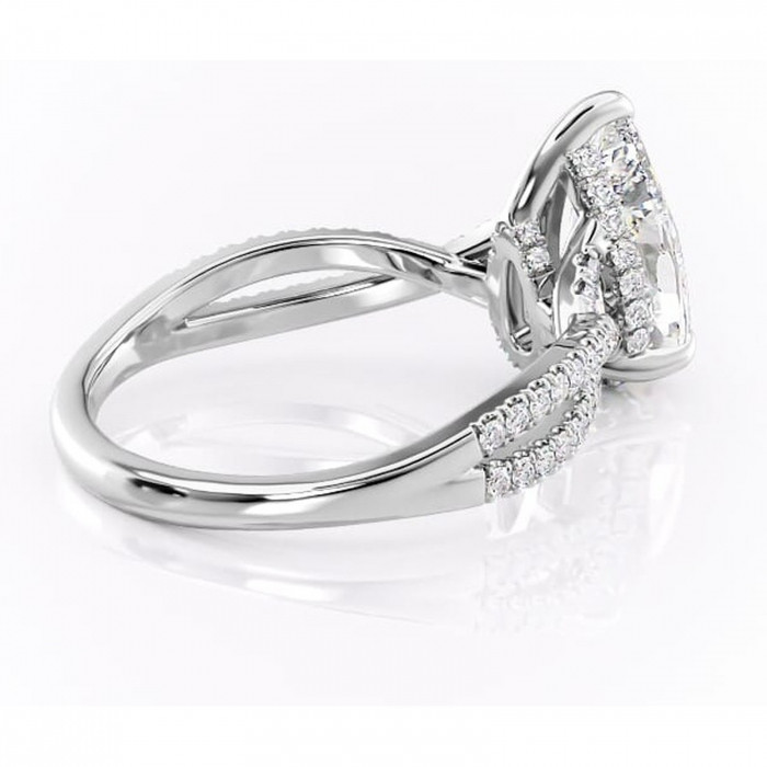 Inel de logodnă Meadow din aur Alb 14kt cu moissanite tăietură pară – Montură pavé rafinată pentru profil mediu | Personalizează și configurează gratuit online [3]