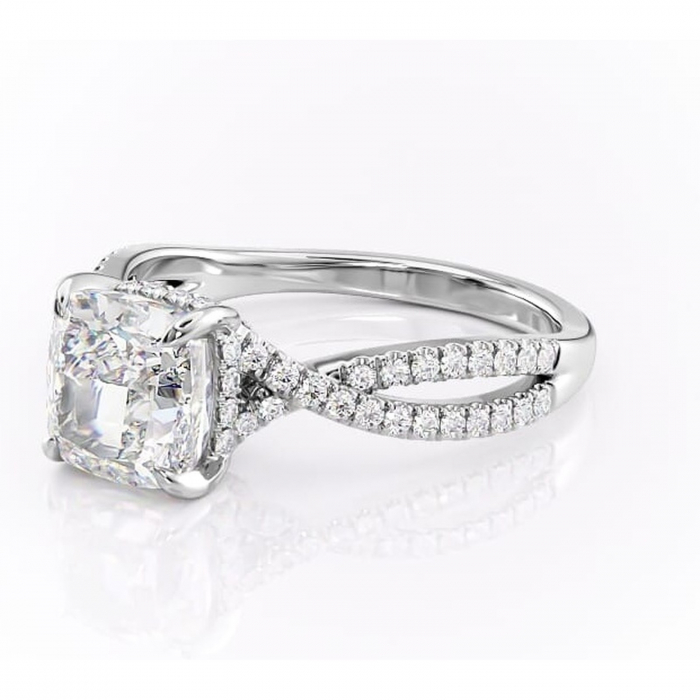 Inel de logodnă Meadow din aur Alb 14kt cu moissanite tăietură pernă – Montură pavé rafinată pentru profil mediu | Personalizează și configurează gratuit online [7]