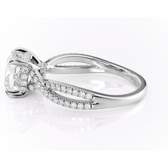 Inel de logodnă Meadow din aur Alb 14kt cu moissanite tăietură pernă – Montură pavé rafinată pentru profil mediu | Personalizează și configurează gratuit online [6]