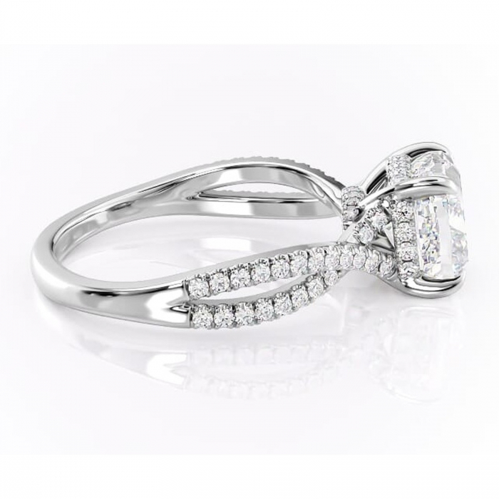 Inel de logodnă Meadow din aur Alb 14kt cu moissanite tăietură pernă – Montură pavé rafinată pentru profil mediu | Personalizează și configurează gratuit online [2]