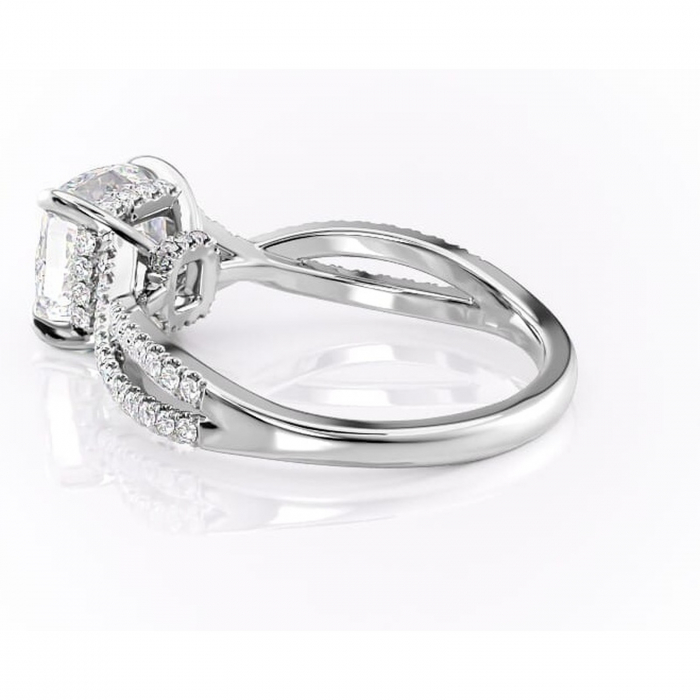 Inel de logodnă Meadow din aur Alb 14kt cu moissanite tăietură pernă – Montură pavé rafinată pentru profil mediu | Personalizează și configurează gratuit online [5]