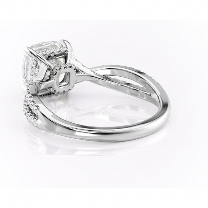 Inel de logodnă Meadow din aur Alb 14kt cu moissanite tăietură pernă – Montură pavé rafinată pentru profil mediu | Personalizează și configurează gratuit online [4]