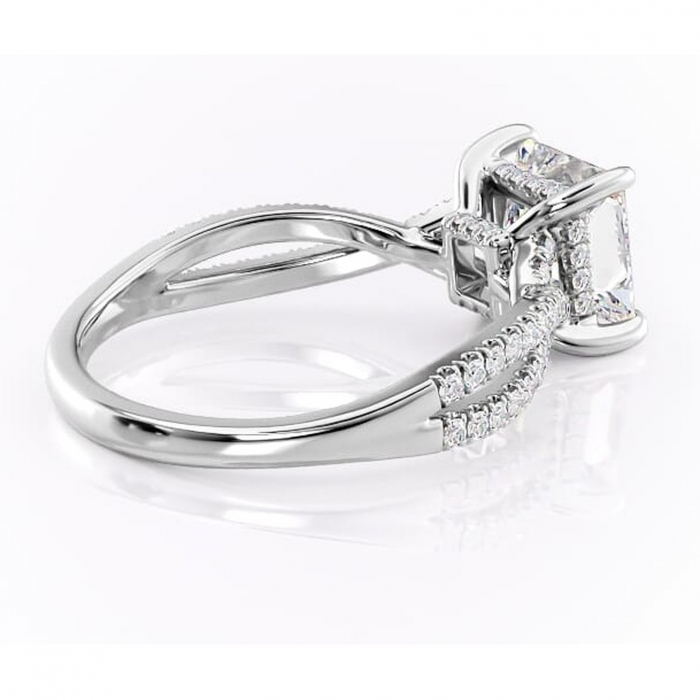 Inel de logodnă Meadow din aur Alb 14kt cu moissanite tăietură princess – Montură pavé rafinată pentru profil mediu | Personalizează și configurează gratuit online [3]