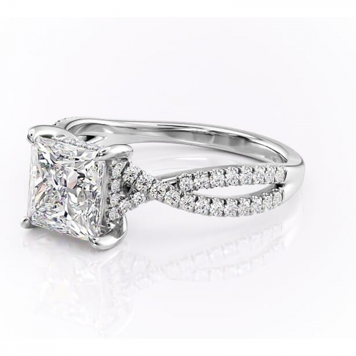 Inel de logodnă Meadow din aur Alb 14kt cu moissanite tăietură princess – Montură pavé rafinată pentru profil mediu | Personalizează și configurează gratuit online [7]