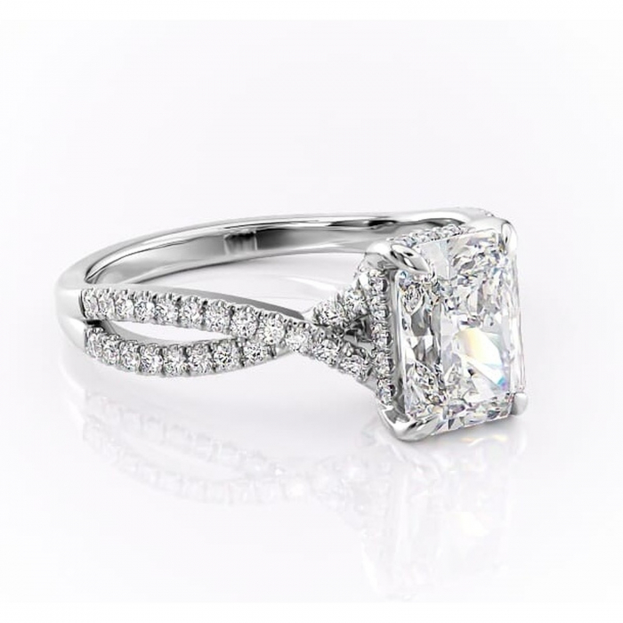 Inel de logodnă Meadow din aur Alb 14kt cu moissanite tăietură radiantă – Montură pavé rafinată pentru profil mediu | Personalizează și configurează gratuit online [1]