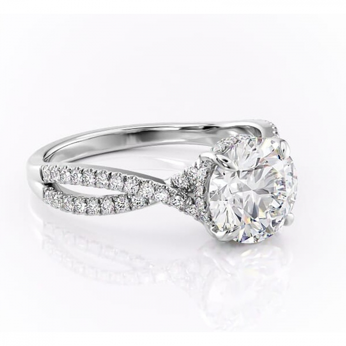 Inel de logodnă Meadow din aur Alb 14kt cu moissanite tăietură rotundă – Montură pavé rafinată pentru profil mediu | Personalizează și configurează gratuit online [1]