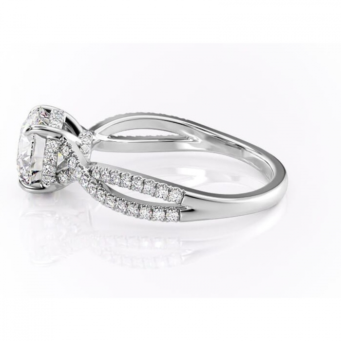 Inel de logodnă Meadow din aur Alb 14kt cu moissanite tăietură rotundă – Montură pavé rafinată pentru profil mediu | Personalizează și configurează gratuit online [6]