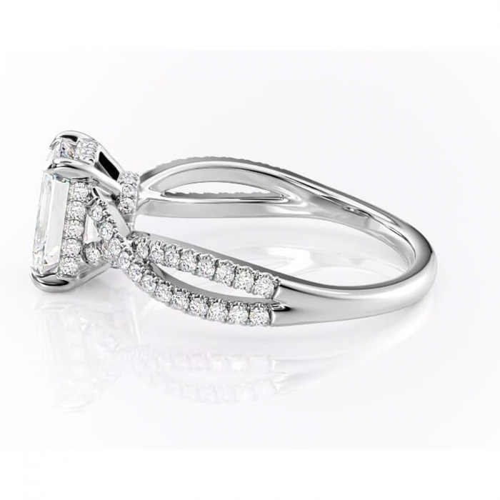 Inel de logodnă Meadow din aur Alb 14kt cu moissanite tăietură smarald – Montură pavé rafinată pentru profil mediu | Personalizează și configurează gratuit online [6]