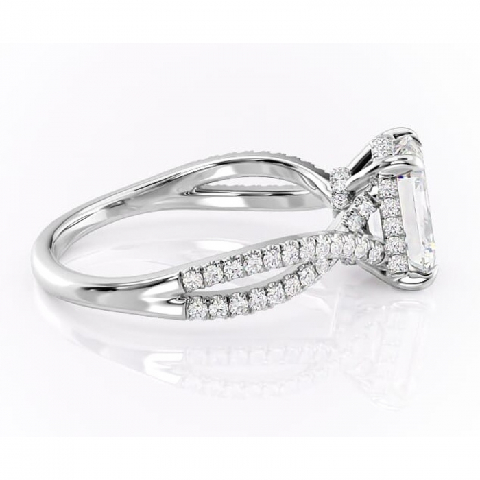 Inel de logodnă Meadow din aur Alb 14kt cu moissanite tăietură smarald – Montură pavé rafinată pentru profil mediu | Personalizează și configurează gratuit online [2]