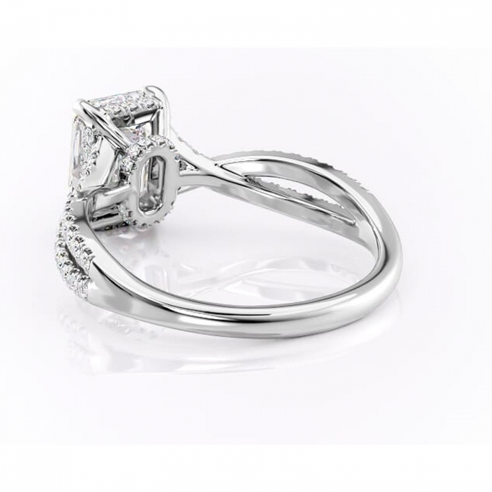 Inel de logodnă Meadow din aur Alb 14kt cu moissanite tăietură smarald – Montură pavé rafinată pentru profil mediu | Personalizează și configurează gratuit online [4]