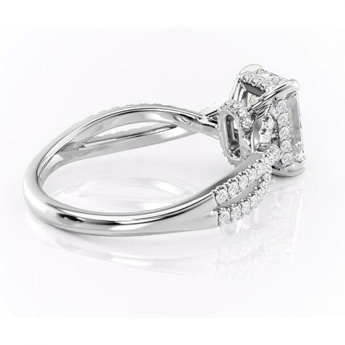 Inel de logodnă Meadow din aur Alb 14kt cu moissanite tăietură smarald – Montură pavé rafinată pentru profil mediu | Personalizează și configurează gratuit online [3]