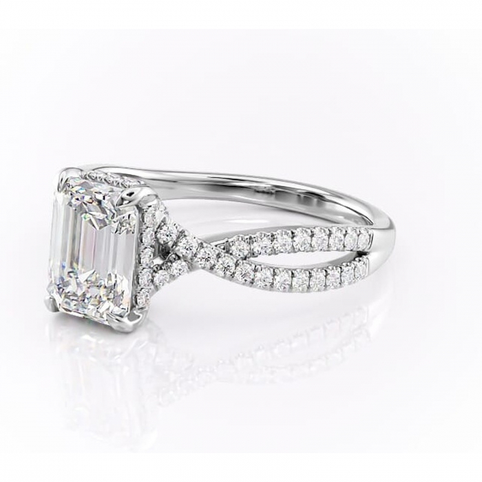 Inel de logodnă Meadow din aur Alb 14kt cu moissanite tăietură smarald – Montură pavé rafinată pentru profil mediu | Personalizează și configurează gratuit online [7]